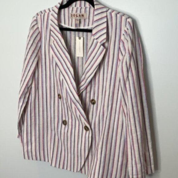 Dolan Anthropologie Women Double Breasted Striped Linen Blazer Size Medium - Picture 4 of 12